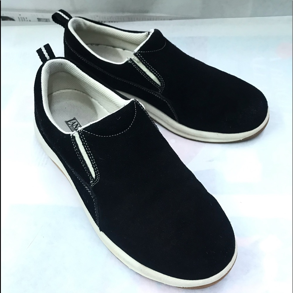 Lands End black suede slip on Moc’s, size 8